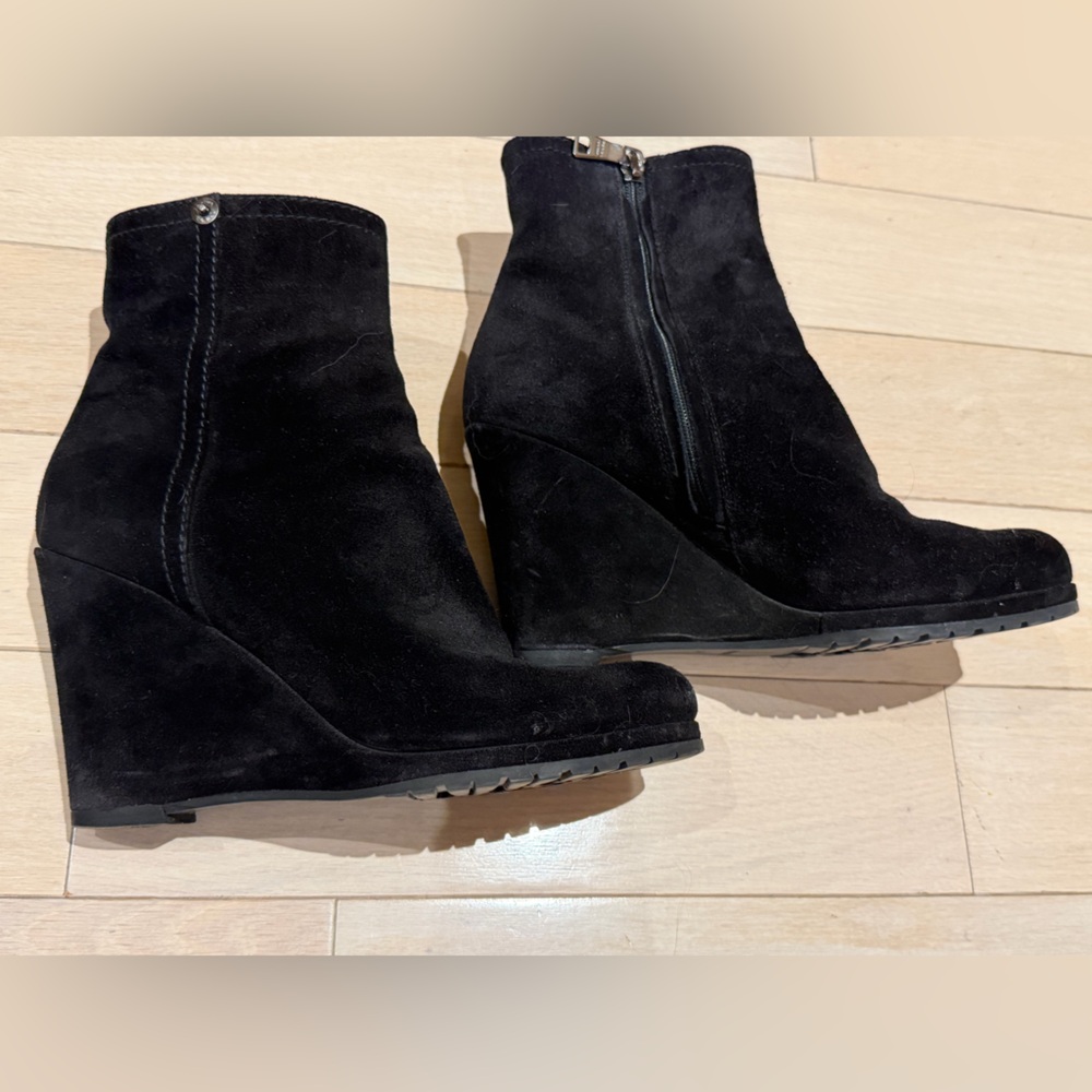 Prada Black Suede Wedge Ankle Boots